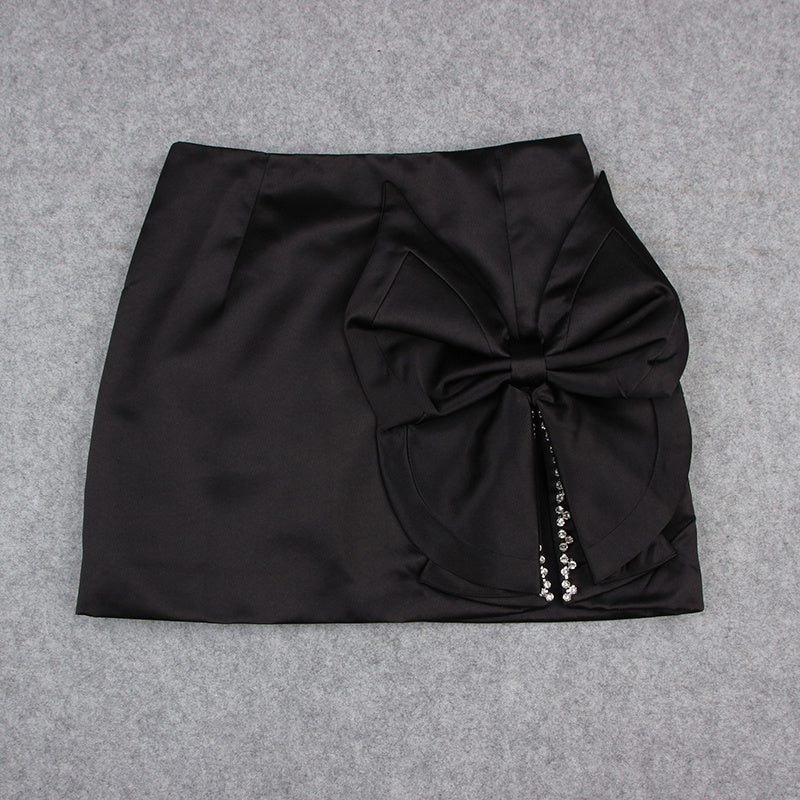 Bowknot Slit Crystal Trim Skirt