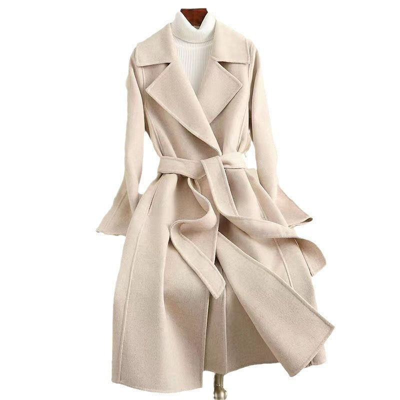 Slim Fit Lace-up Woolen Coat