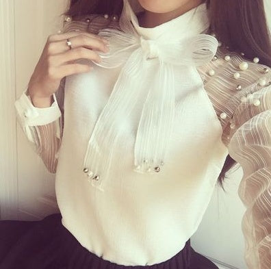 Elegant See-though Sleeves Chiffon Blouse