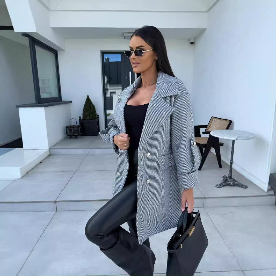 H-shaped Suit Collar Woolen Coat