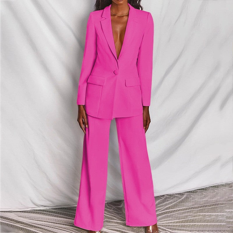 Solid Long Sleeve Blazer Suit