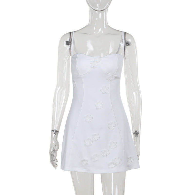 Three-dimensional Flower Suspender Dress