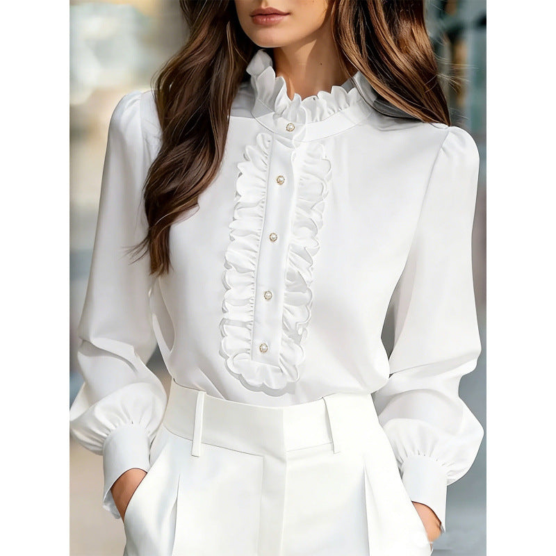 French-Elegant Ruffle-Trimmed Shirt - M Chic Boutique