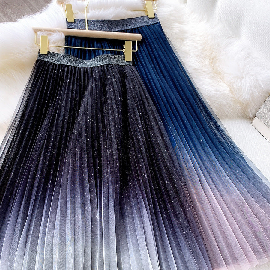 Starry Sky Gradient Color Mesh Skirt Women