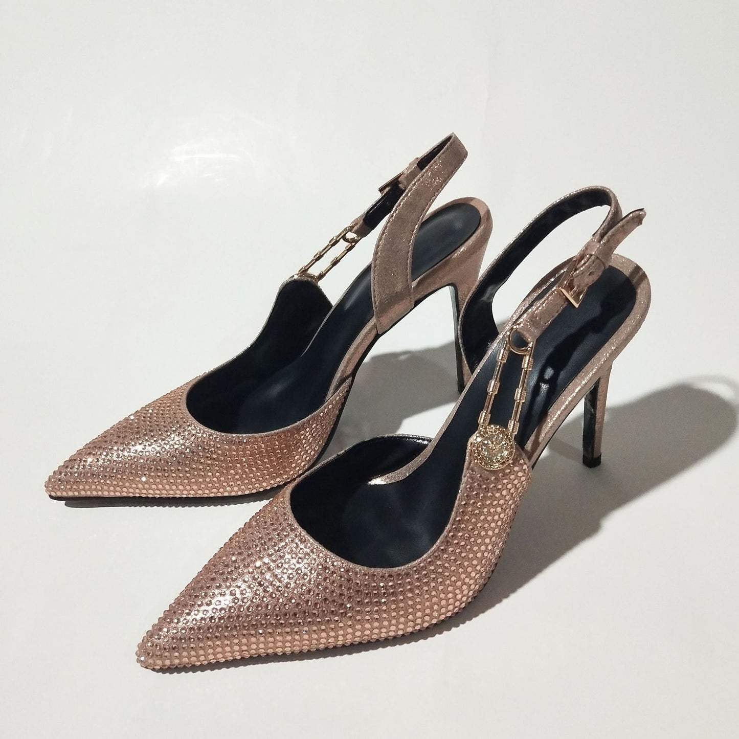 Rhinestone Pointed Toe Strap Heels