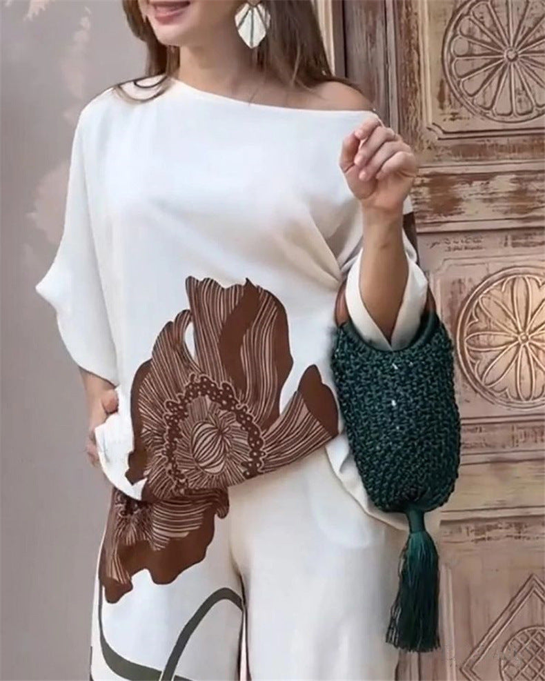 Printed Top Straight-leg Pants Set