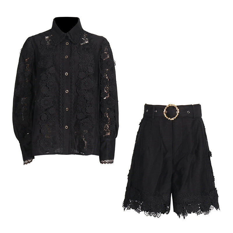 Lace Shirt Shorts Suit Women