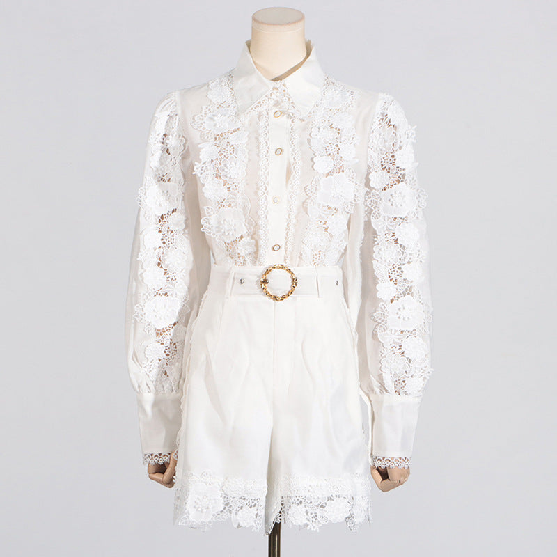 Lace Shirt Shorts Suit Women