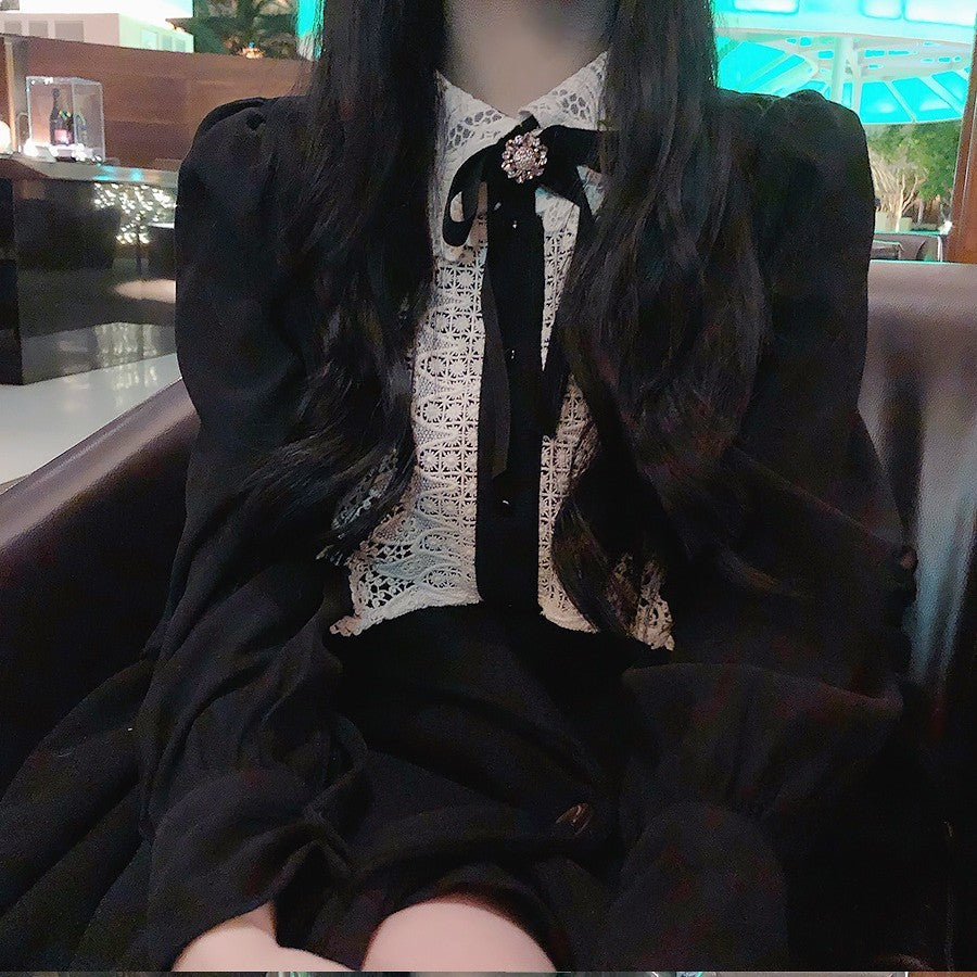 Lace Bow Elegant Long Sleeve Dress