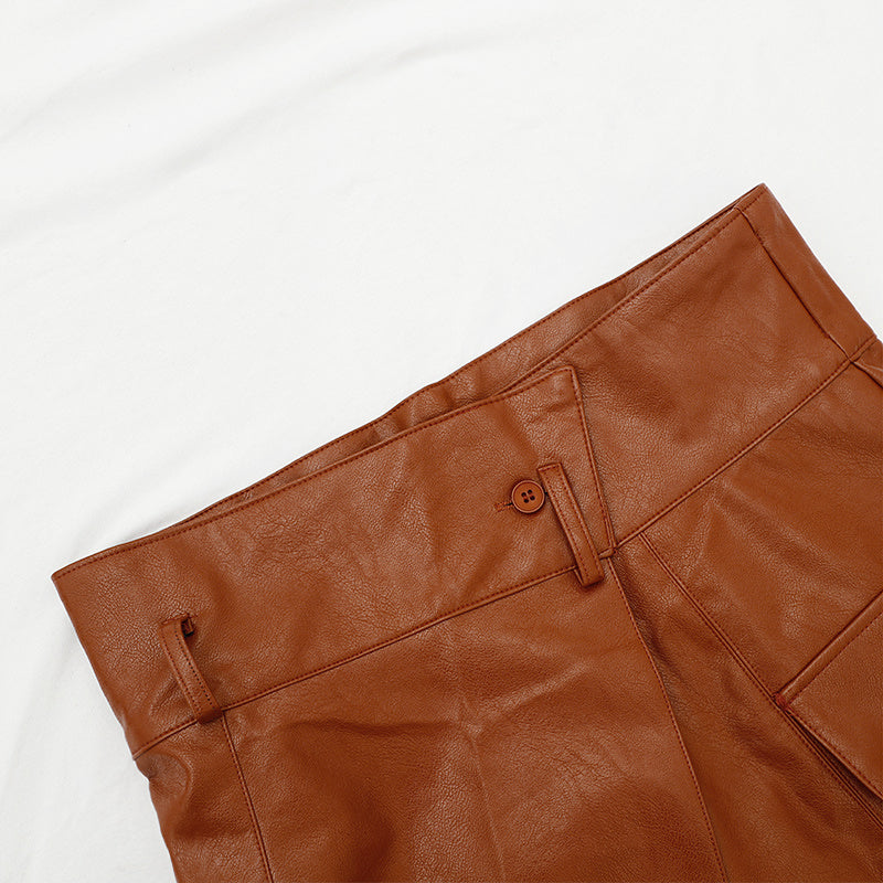 High Waist Irregular Split PU Leather Skirt