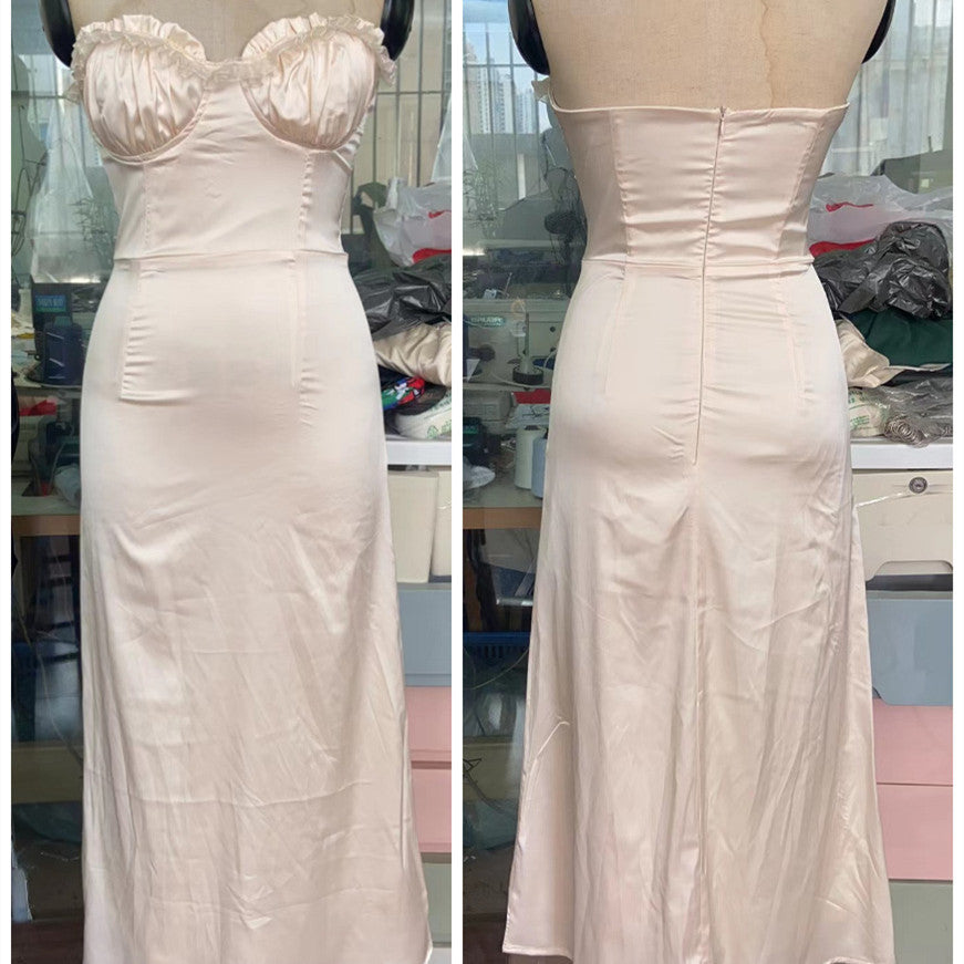 Flower Edge Draped Mid-length Dress