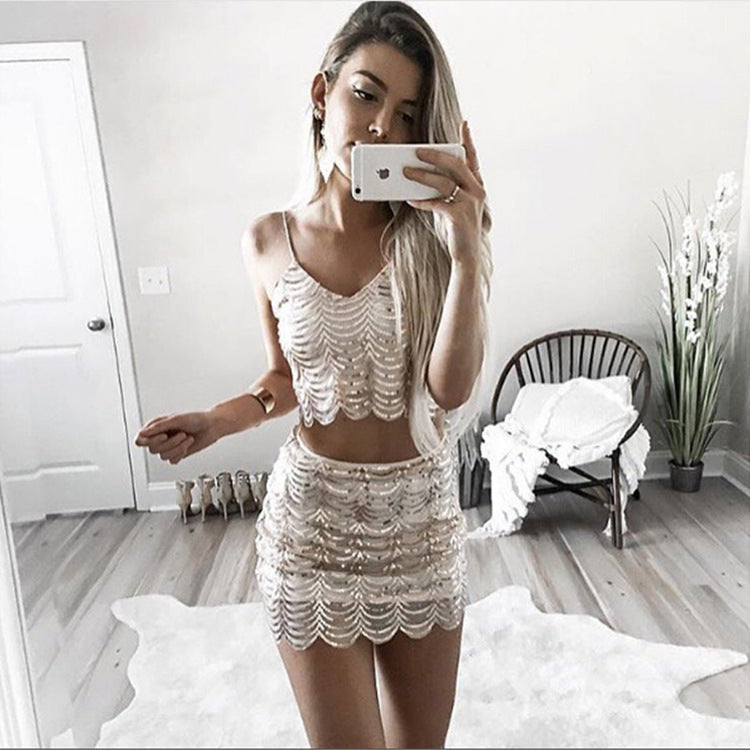 Wave Pattern Sequin Scale Dress