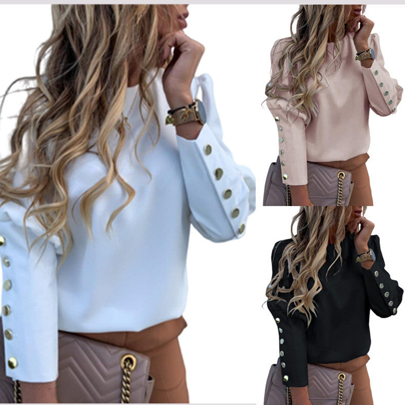 Solid Elegant Button Blouse