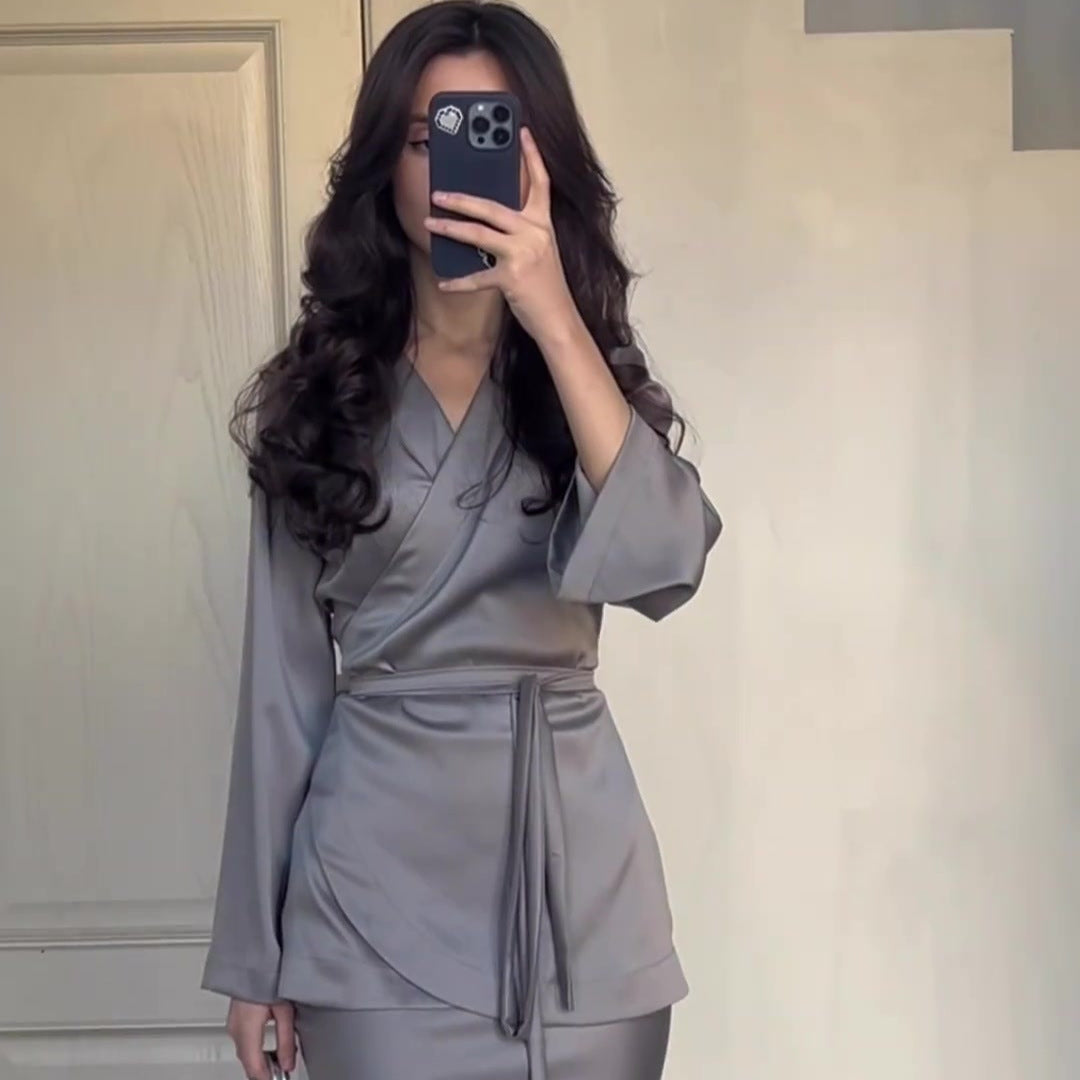 Satin Patchwork Long Dress