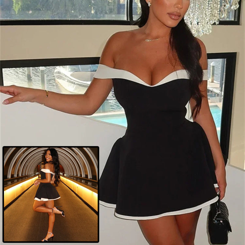 Women's Black And White Patchwork Dress