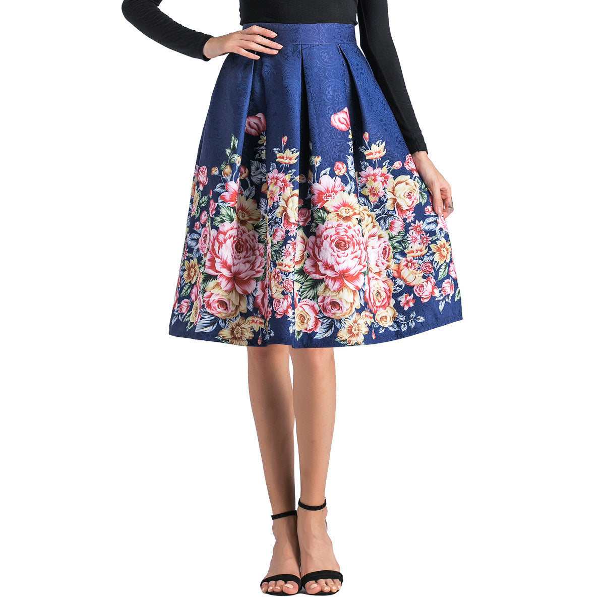 High waist positioning printed midi skirt