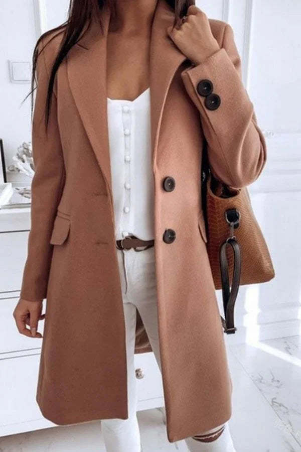 Solid Color Slim Fit Woolen Coat