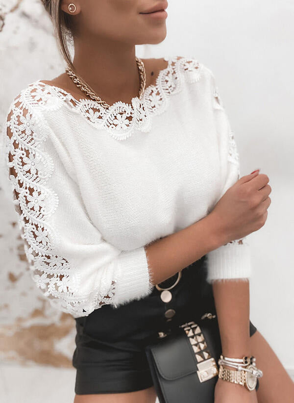 Stitching Sleeve Elegamt Knitted Sweater