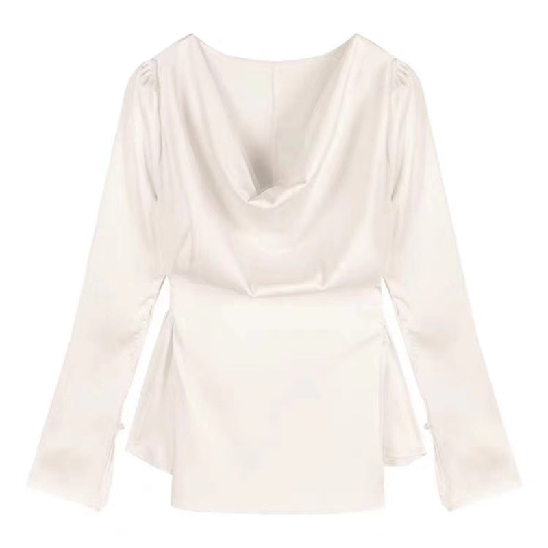 Irregular Bell Sleeve Satin Shirt