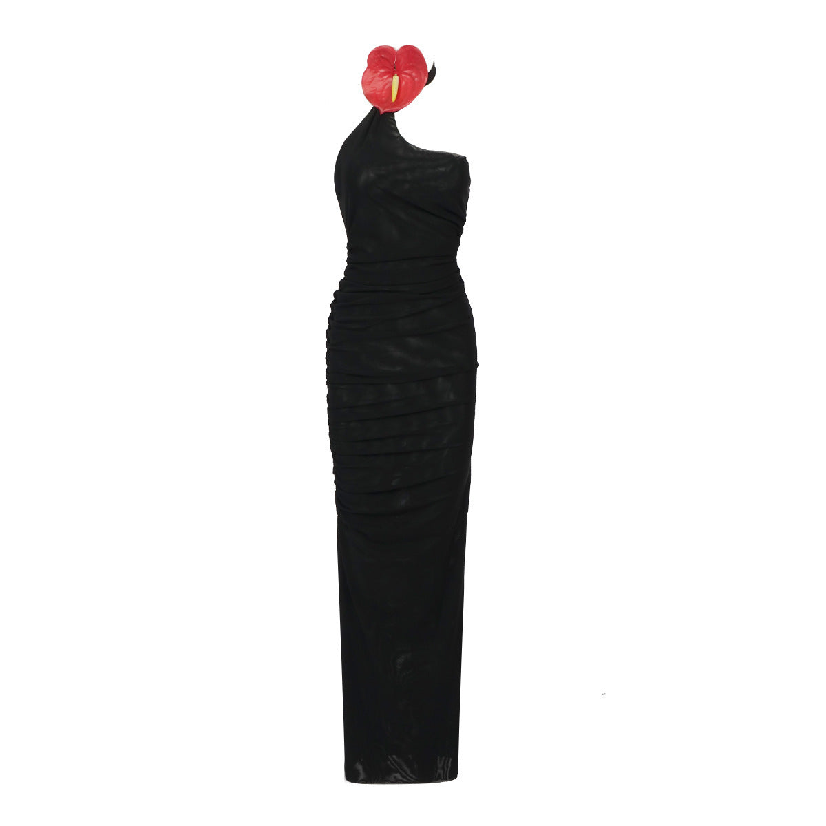 Black Flower Halter Backless Mesh Dress
