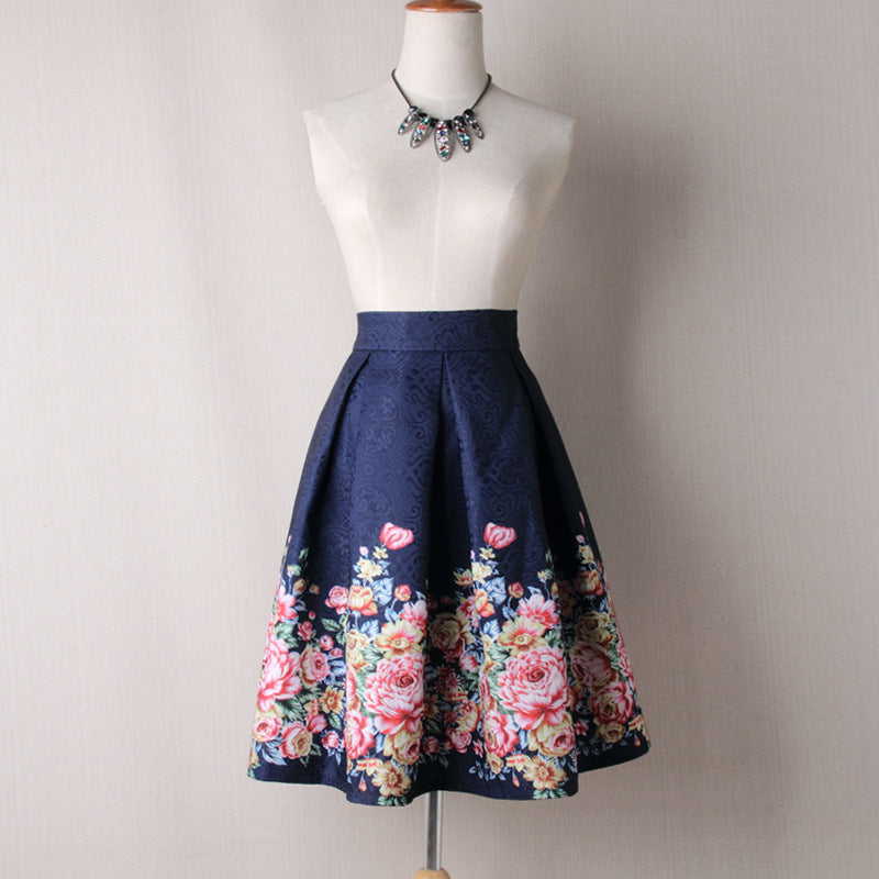 High waist positioning printed midi skirt