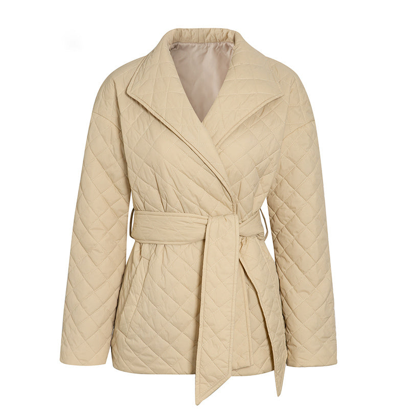 Padded Parkas Belted Lapel Coat