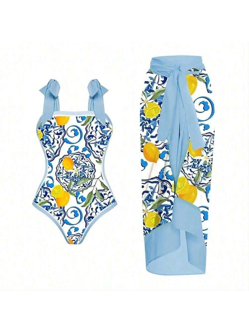 Lemon Printing Swimsuit Dress Suit Women