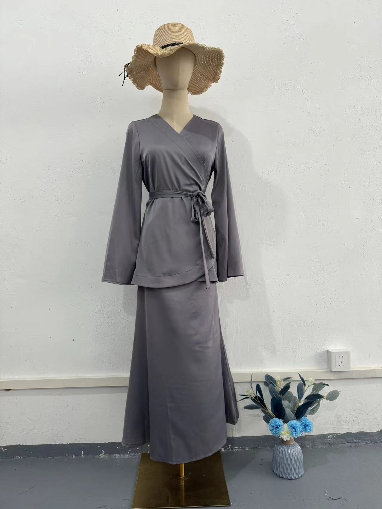 Satin Patchwork Long Dress