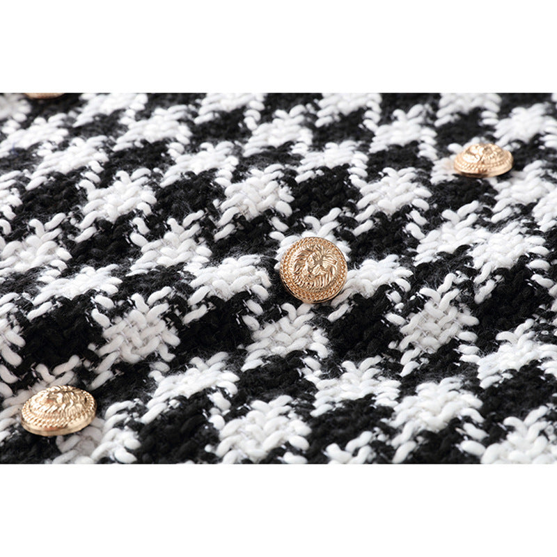 Metal buckle houndstooth skirt