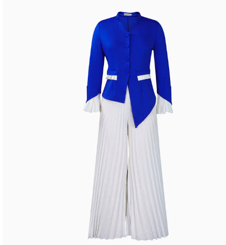 Pleated Blouse And Pants Suit