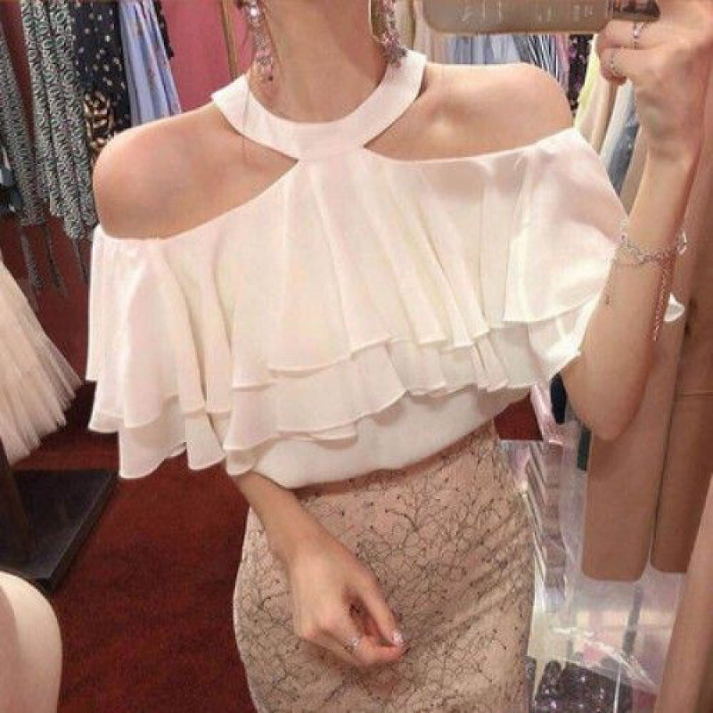 Halter Off-shoulder Ruffled Top