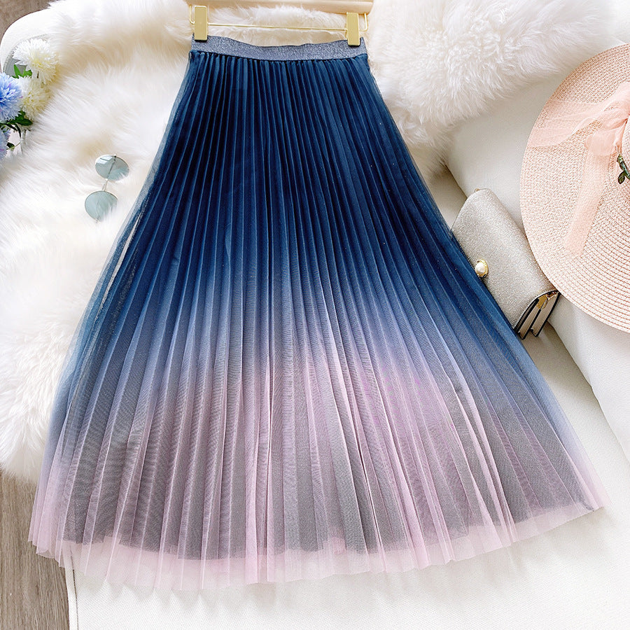 Starry Sky Gradient Color Mesh Skirt Women