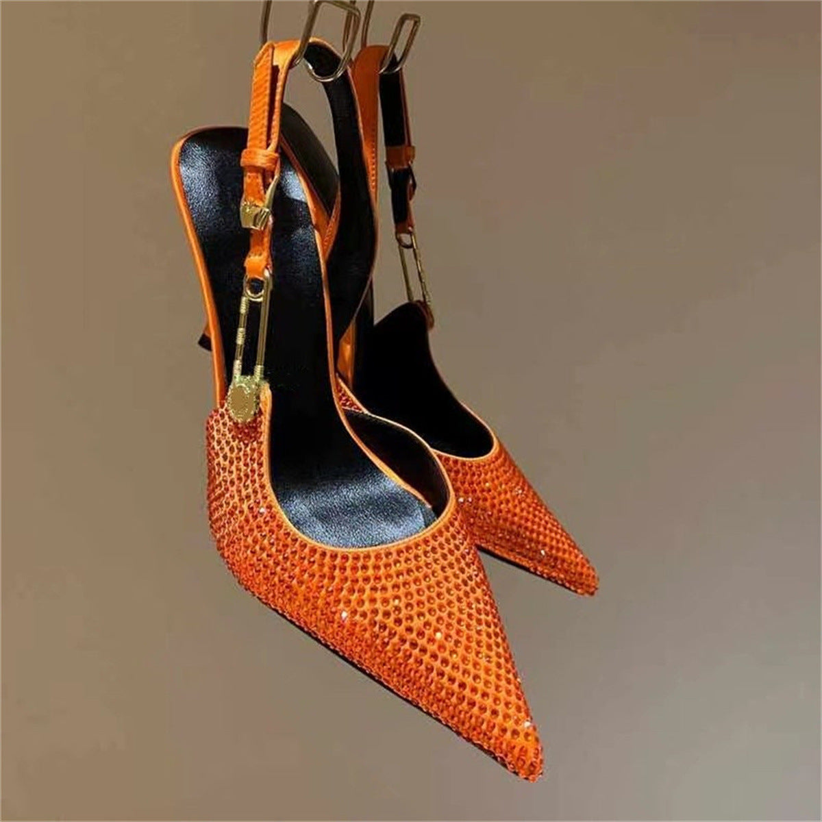 Rhinestone Pointed Toe Strap Heels