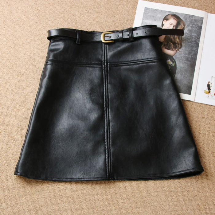 High Waist All-match Thin PU Skirt