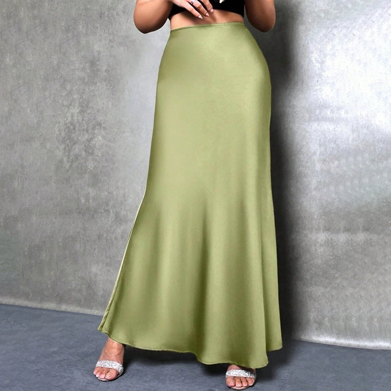 Satin High Waist Flared Midi Skirt