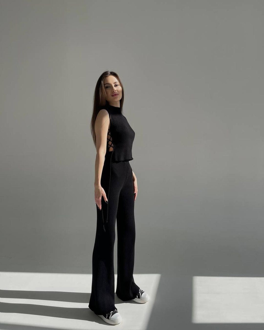 Knitted Woven Vest Pant Suit