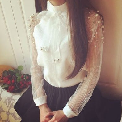Elegant See-though Sleeves Chiffon Blouse