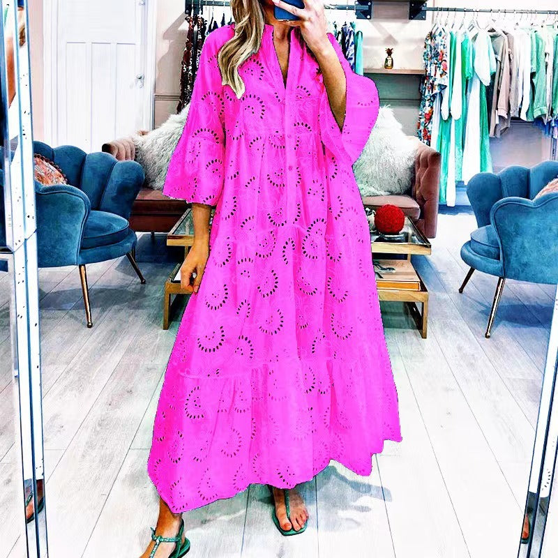 V-neck French Style Bell Sleeve Dress
