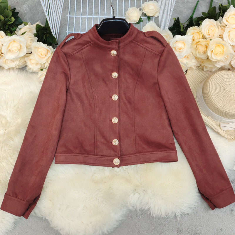 Retro Long Sleeve Short Suede Jacket