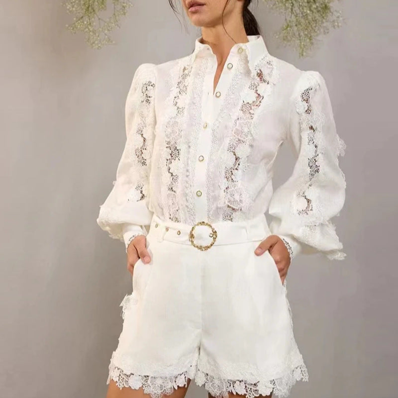 Lace Shirt Shorts Suit Women