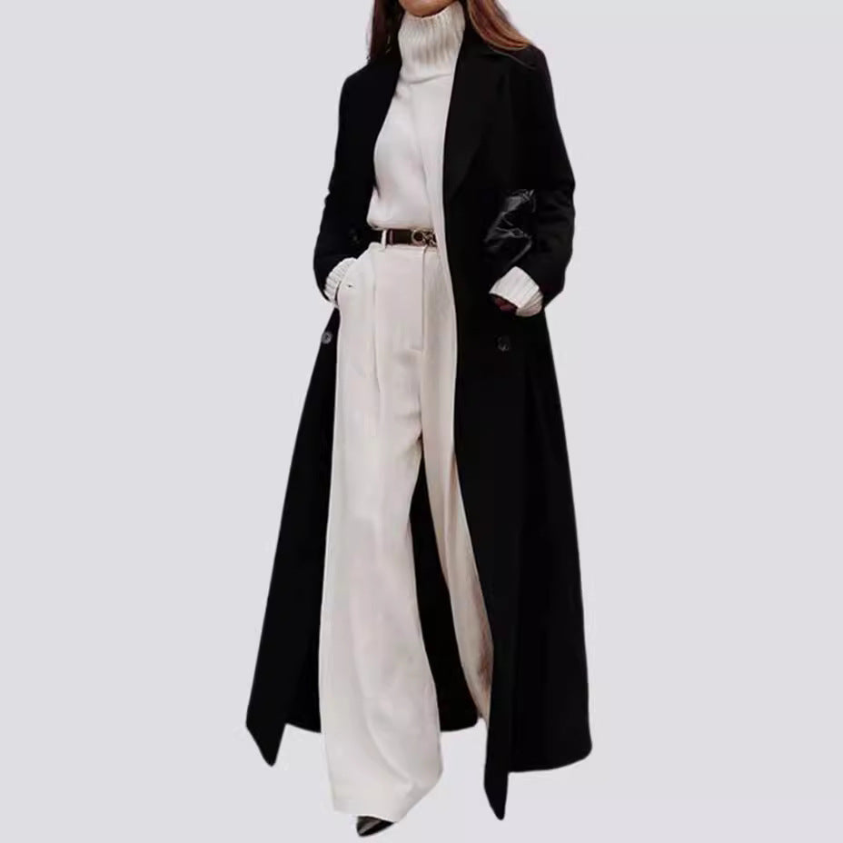 Long Pure Color Woolen Coat