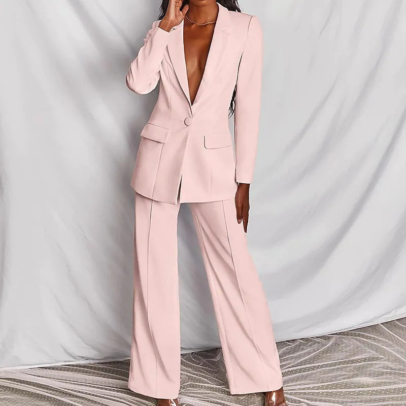 Solid Long Sleeve Blazer Suit