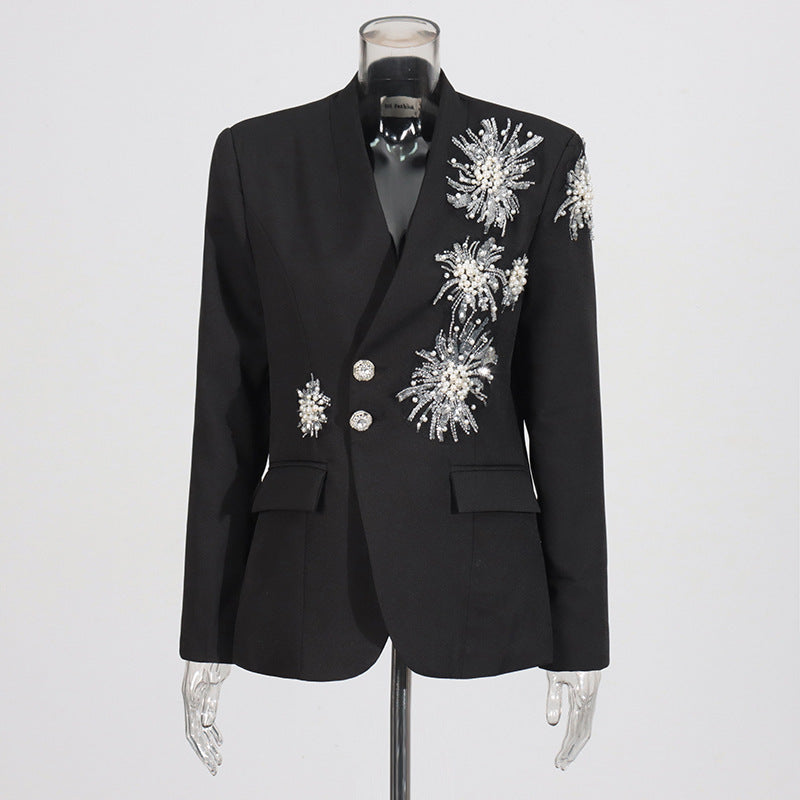 Rhinestone Design Solid Color Suit