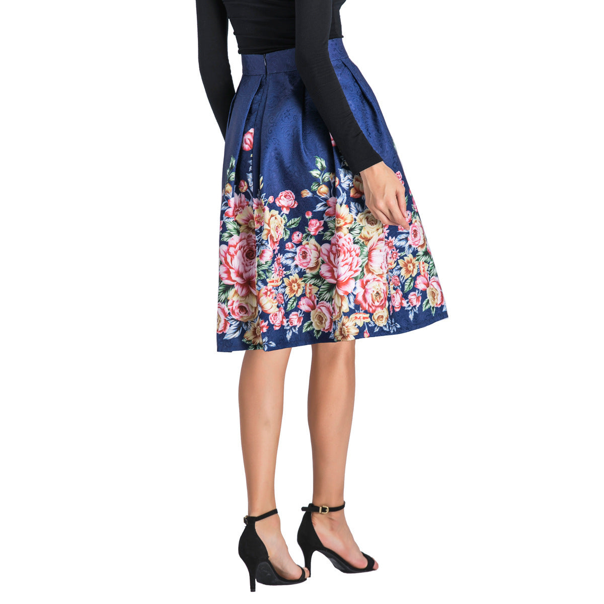 High waist positioning printed midi skirt