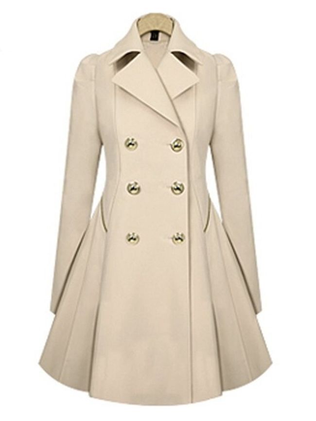 Fold Over Collar Double Breasted Plain Coat