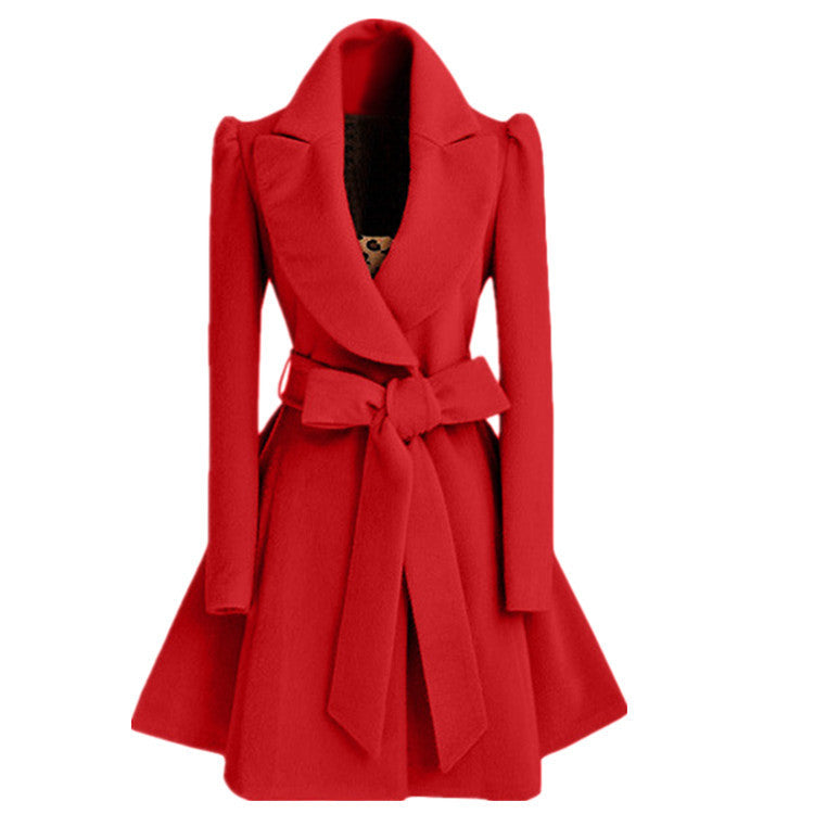 Waist Slim-fit Woolen Coat