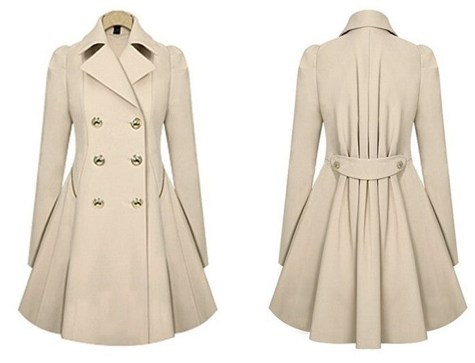 Fold Over Collar Double Breasted Plain Coat