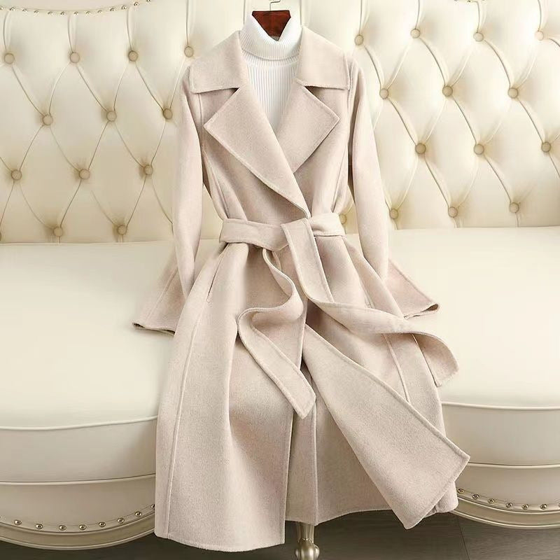 Slim Fit Lace-up Woolen Coat