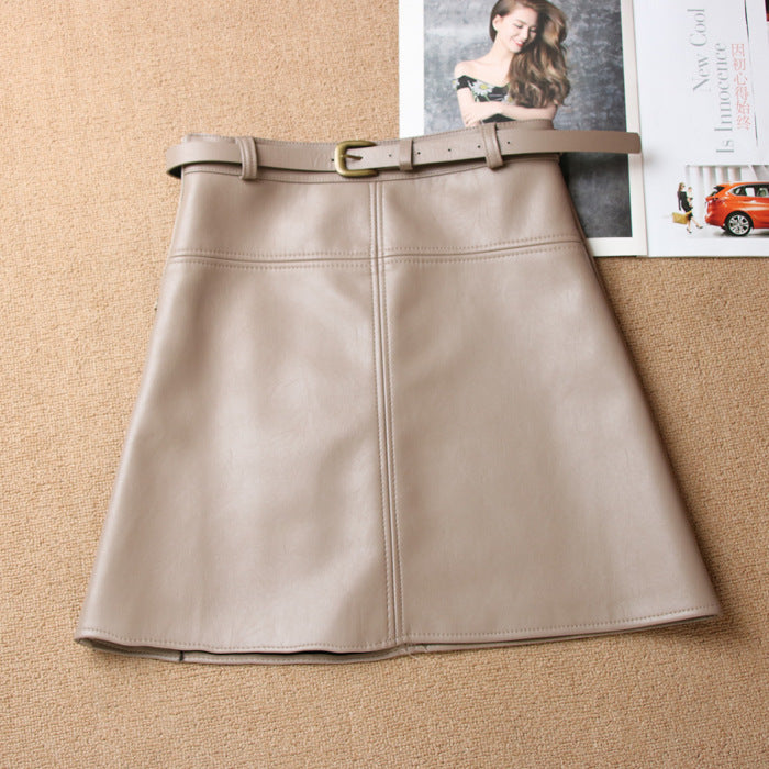 High Waist All-match Thin PU Skirt