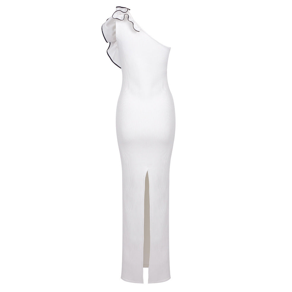 White One-shoulder Flower Long Dress